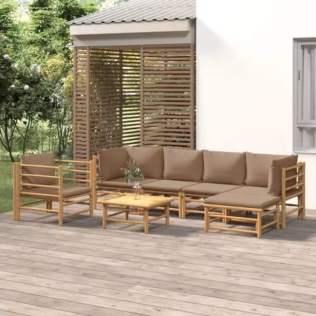 Set Salotto da Giardino 7pz con Cuscini Tortora Bambù 3155117