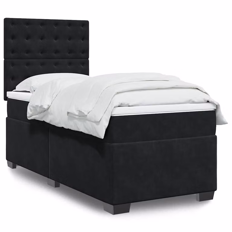 vidaXL Giroletto a Molle con Materasso Ibrido in Velluto Nero L/P: 80 x 200 cm