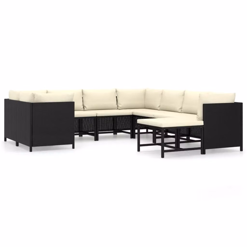 vidaXL Set Divani da Giardino 9 pz in Polyrattan Nero con Cuscini e Struttura in Acciaio – 2