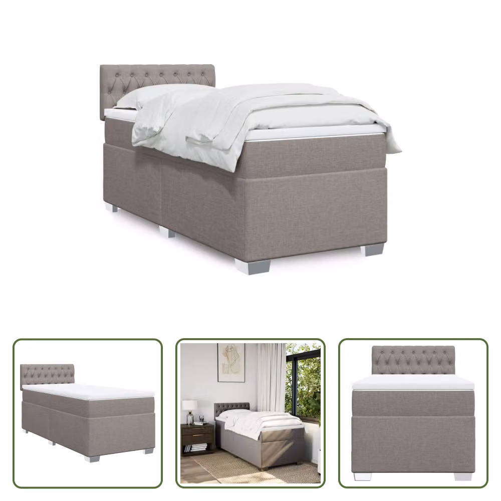 The Living Store Letto a molle con materasso Taupe 80x200 cm in tessuto