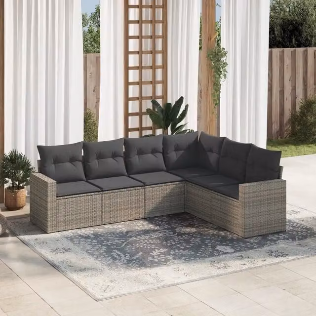 Set Divano da Giardino VIDAXL a L in Polyrattan Grigio con Cuscini, 6 Posti