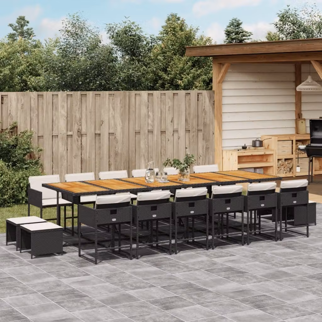 Maison Exclusive - Set da Pranzo da Giardino 17 pz con Cuscini Nero in Polyrattan