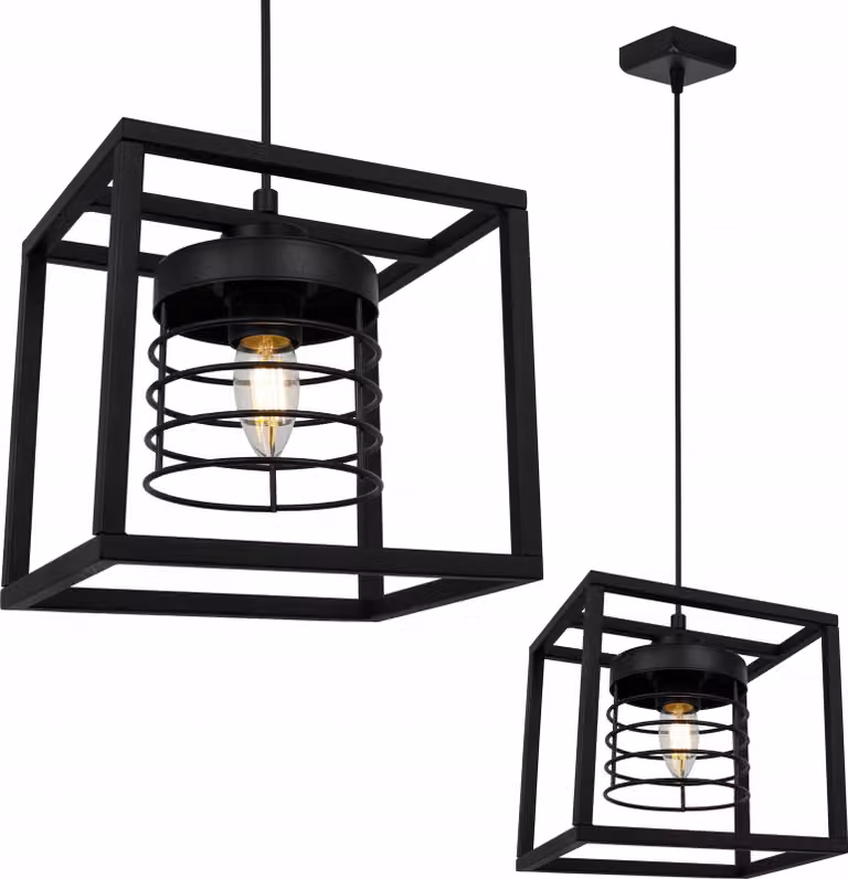 Lampada a sospensione Rasti Cage - Lampada da soffitto per soggiorno, camera da letto e sala da pranzo - Lampada a sospensione in metallo e vetro - E27 - Nero - 1 lampadina