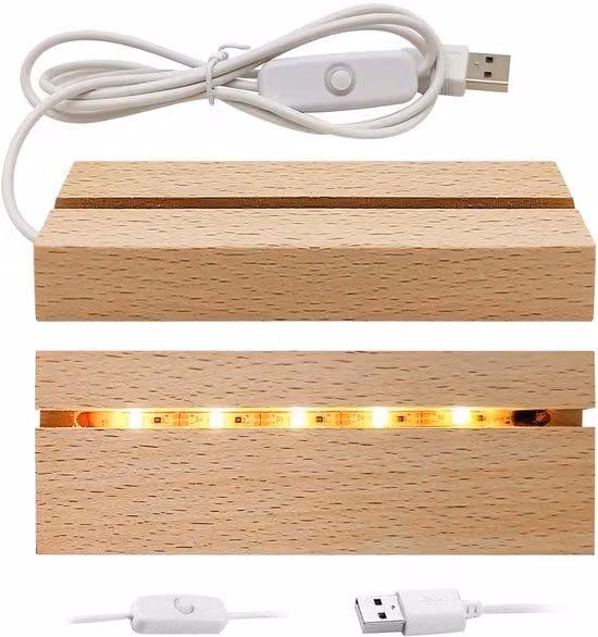 Set Azomor® con 2 espositori in legno a LED per decorazioni in acrilico e cristallo, connessione USB, design elegante