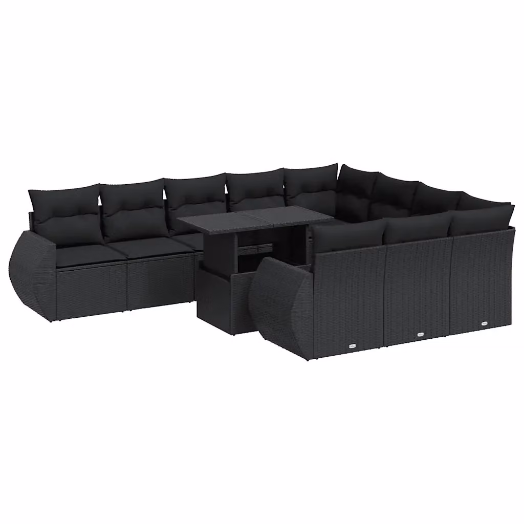 Set di divani da giardino a forma di U vidaXL in polyrattan nero con 11 pezzi e cuscini inclusi – 2