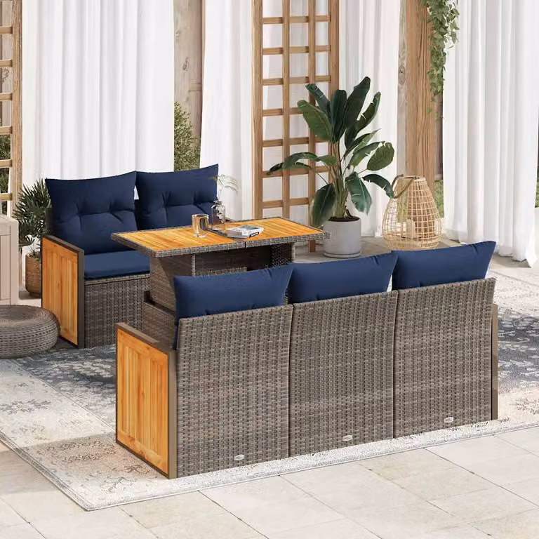 Maison Exclusive - Set Divano da Giardino 6pz con Cuscini Grigio Polyrattan Acacia