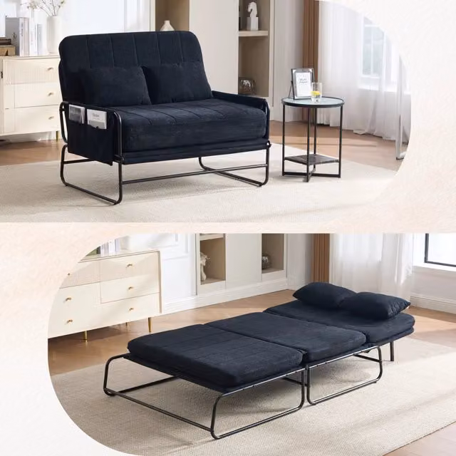 Divano letto 2 posti ¨C Minimal ¨C nero tessuto metallo con contenitore