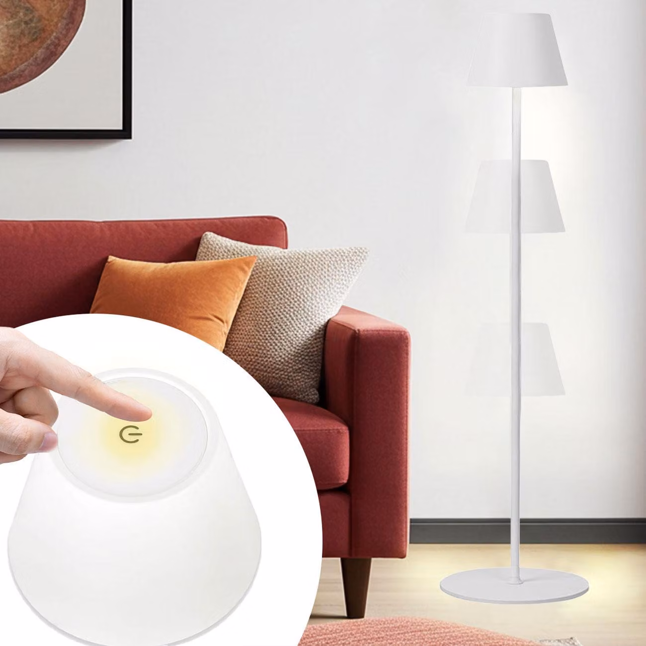 Moderna lampada da terra a LED regolabile in altezza, con regolazione dell'intensità luminosa, bianca, 50/90/130 cm – elegante illuminazione d'atmosfera per soggiorno, camera da letto, ufficio e spazi esterni