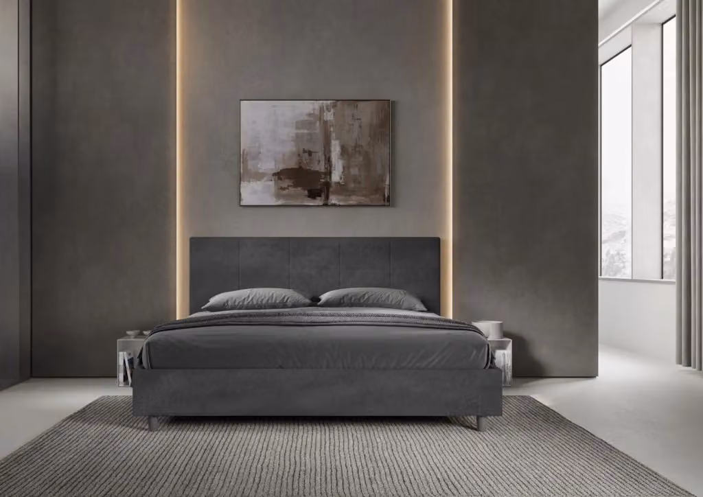 Letto matrimoniale king size BS COM con rete imbottita in microfibra grigio L/P/H: 180 x 200 x 122 cm – 2