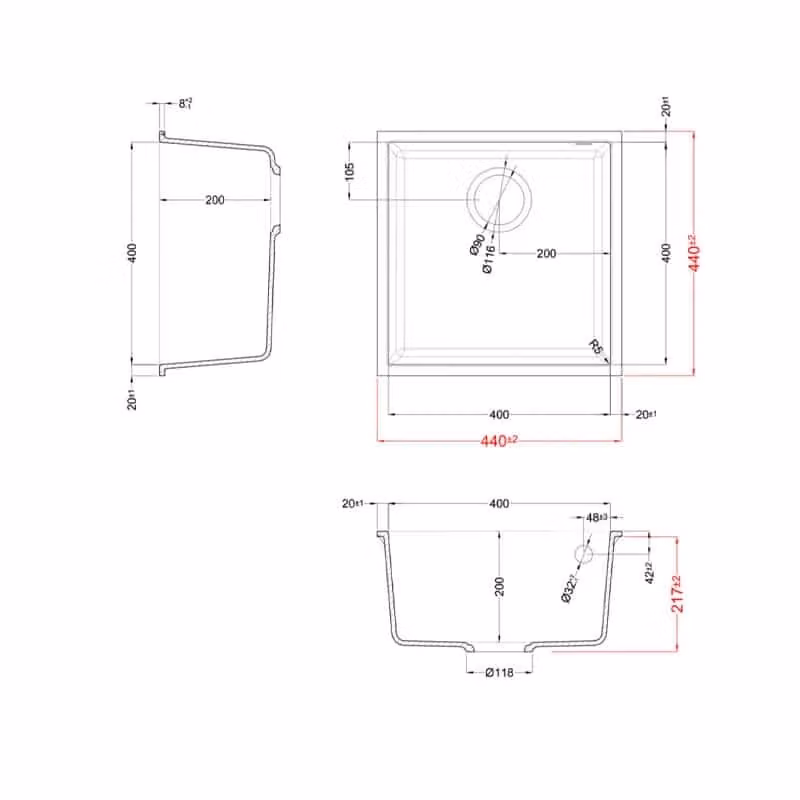 Lavello da incasso sottotop Elleci Quadra 102 in Granitek Espresso Marrone L/P: 44 x 44 cm – 2