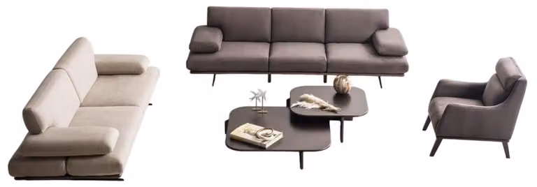 Grau-Beige Sofagarnitur Hochwertiger 4-Sitzer Polstersessel Tisch