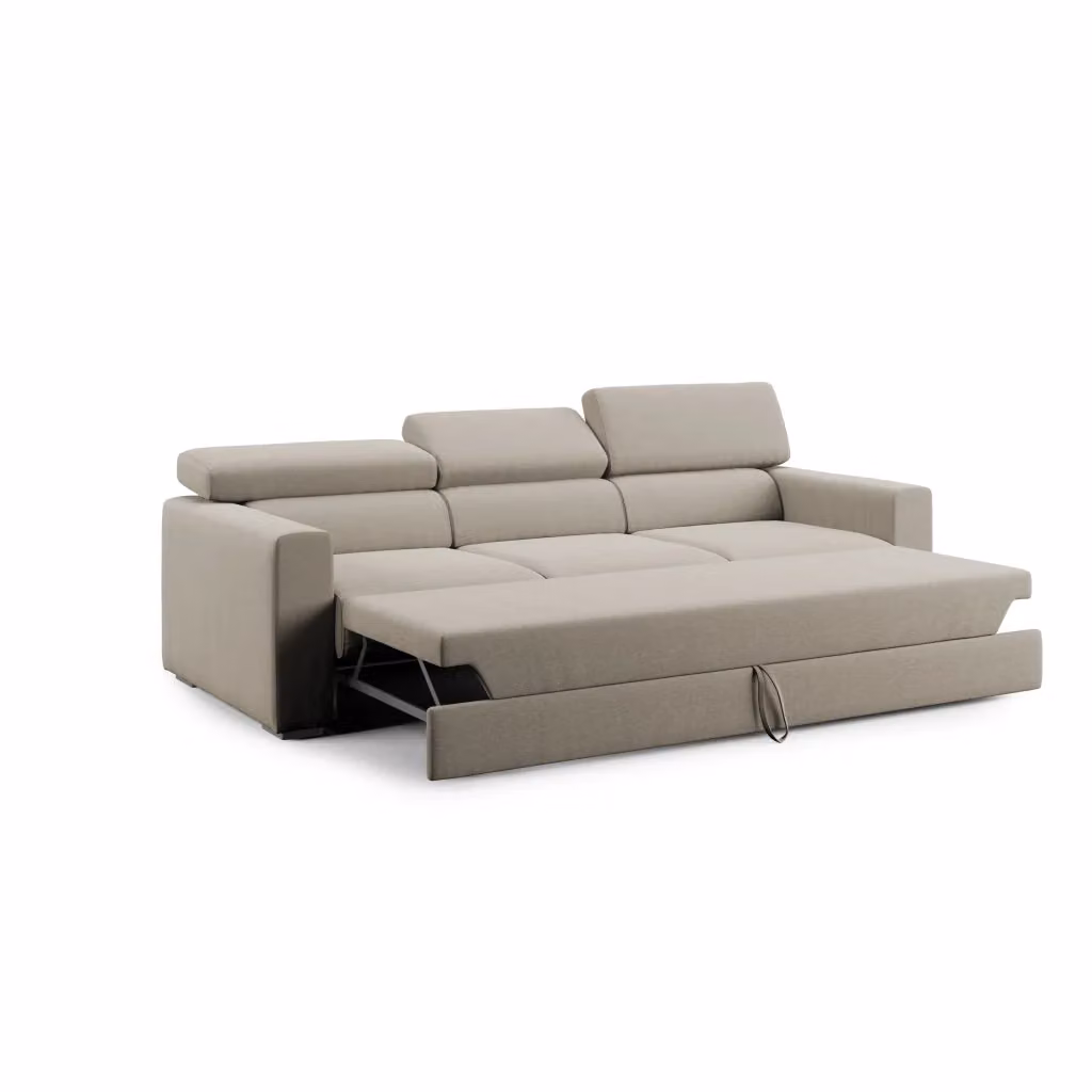 Divano a 3 sedute Dylan Divani.Store con cassettone estraibile in tessuto simil cotone impermeabile panna L: 240 cm – 2