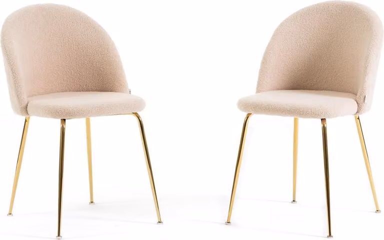 Set di 2 sedie da pranzo in tessuto teddy, imbottite con gambe in metallo, sedie moderne per cucina, sala da pranzo, bar e ristoranti SARA - crema / oro