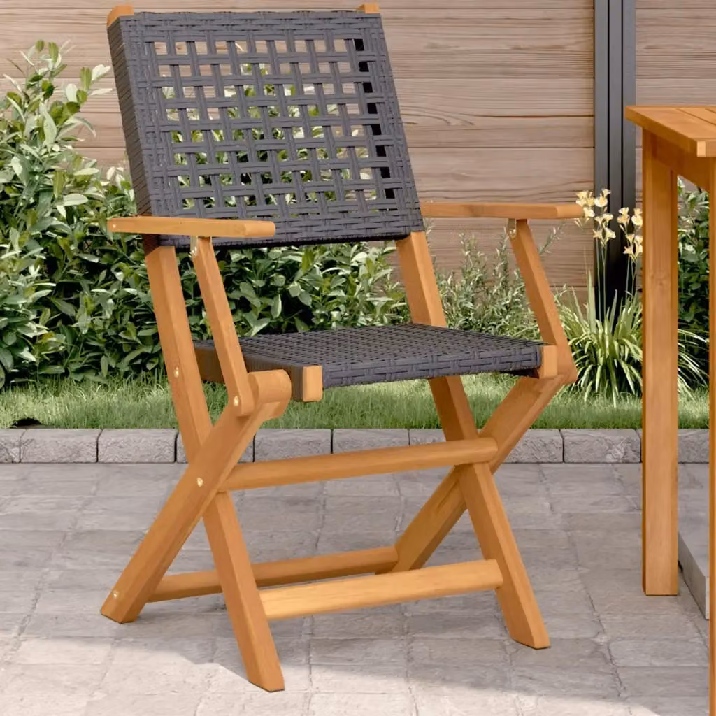 Set di 2 sedie da giardino moderne in legno di acacia oliato e polyrattan nero con braccioli – 2