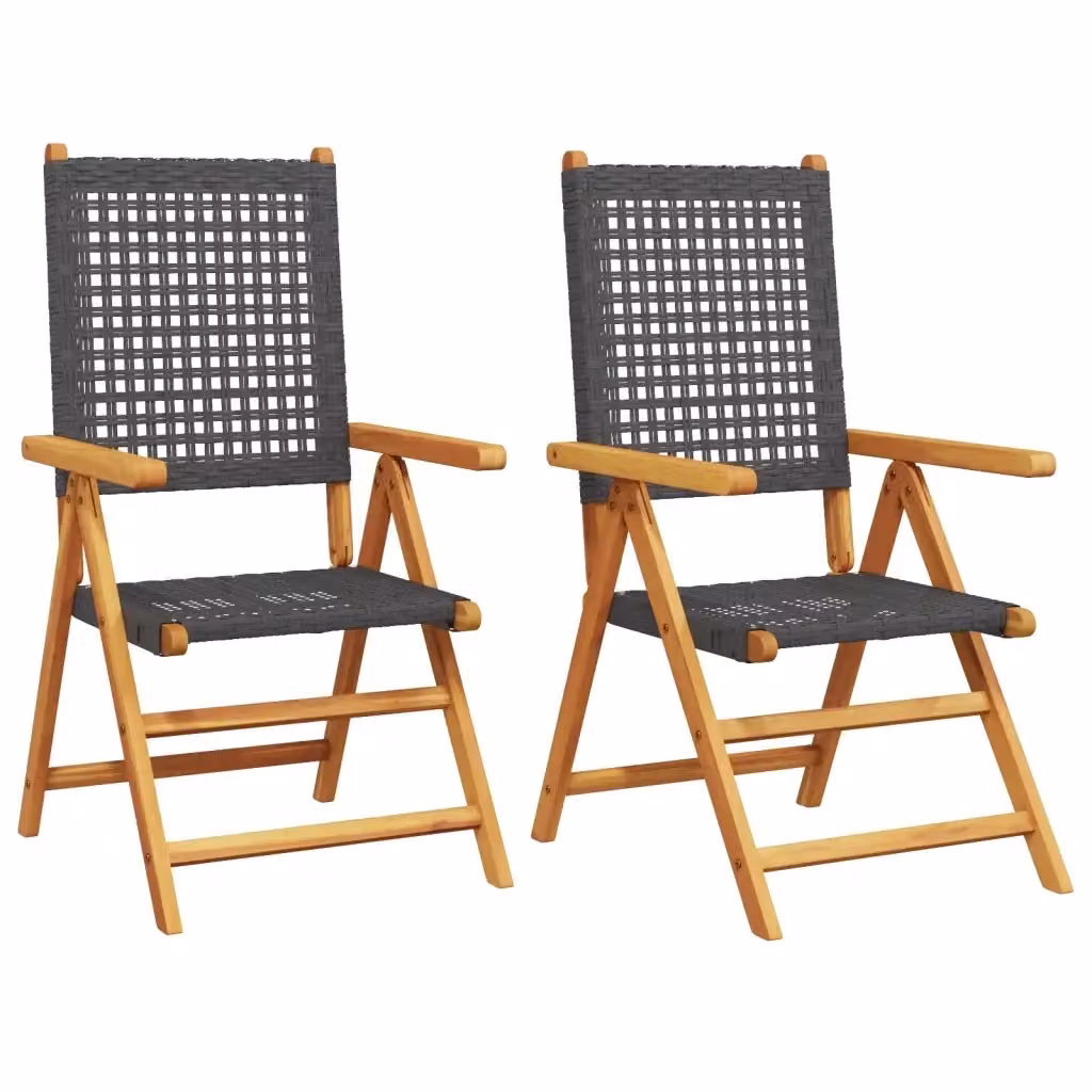 Set di 2 sedie pieghevoli vidaXL in legno di acacia e polyrattan nero e marrone con braccioli – 2