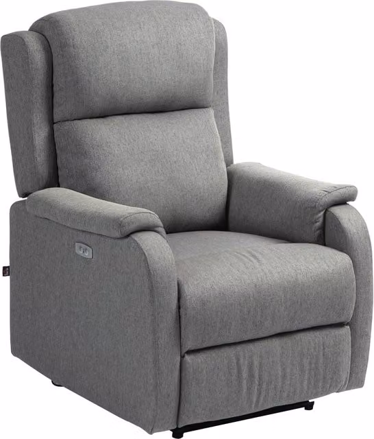 Poltrona Reclinabile con Poggiapiedi, in Tessuto Effetto Lino, Legno e Metallo, 77x91x106 cm, Grigio Scuro