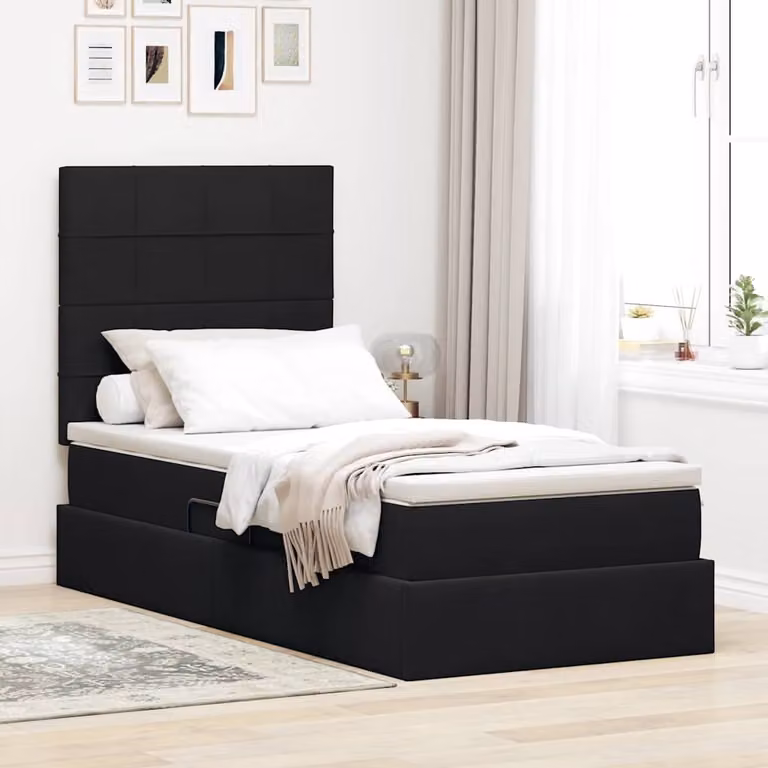 Letto con contenitore vidaXL in velluto nero con illuminazione LED e porta USB, L 100 x P 200 cm