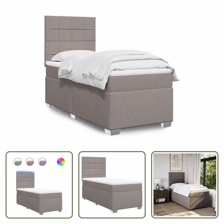 The Living Store Letto a molle con materasso Taupe 80x200 cm in tessuto