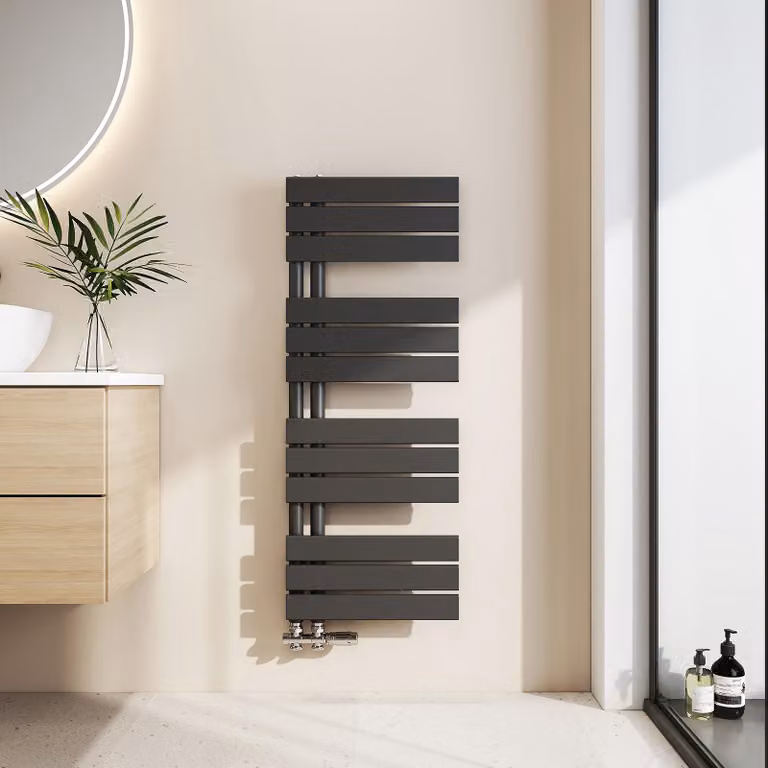 EMKE radiatore bagno piatto 1041x400mm nero pannello scaldasalviette asciugacapelli porta asciugamani collegamento laterale per bagno acqua calda 456W senza elemento riscaldante