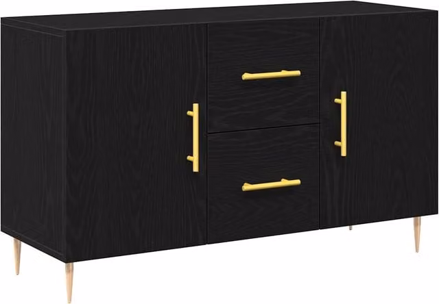 Credenza moderna in legno multistrato Rovere e Nero per soggiorno o sala da pranzo L: 100 cm, P: 36 cm, H: 60 cm