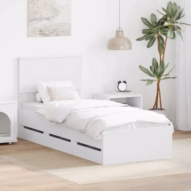 Struttura letto moderno con cassetti vidaXL in legno ingegnerizzato bianco L/P/H: 190 x 75 x 90 cm