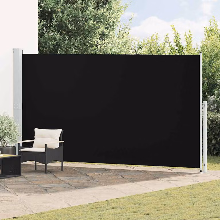Tenda Laterale Retrattile per Patio vidaXL in Poliestere e Acciaio, Colore Nero, L: 514 cm, H: 200 cm