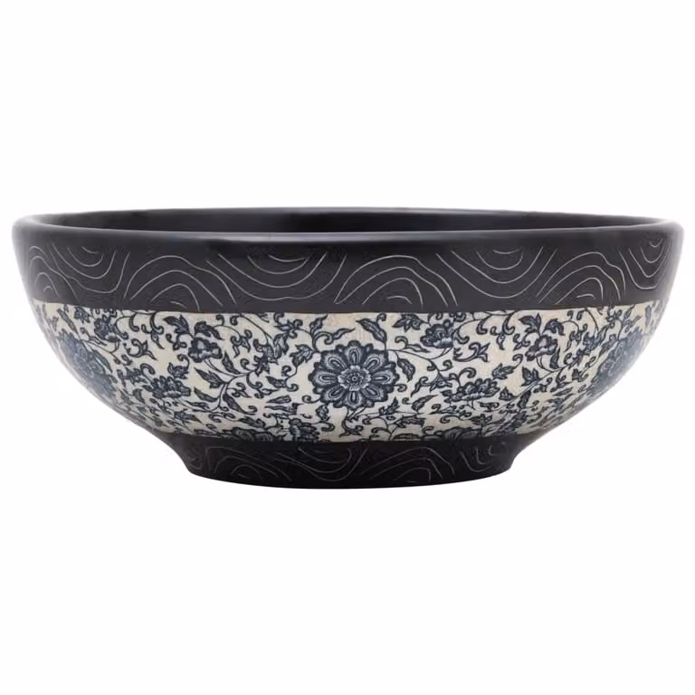 Lavabo da Appoggio Nero e Blu Rotondo Φ41x14 cm Vetroceramica