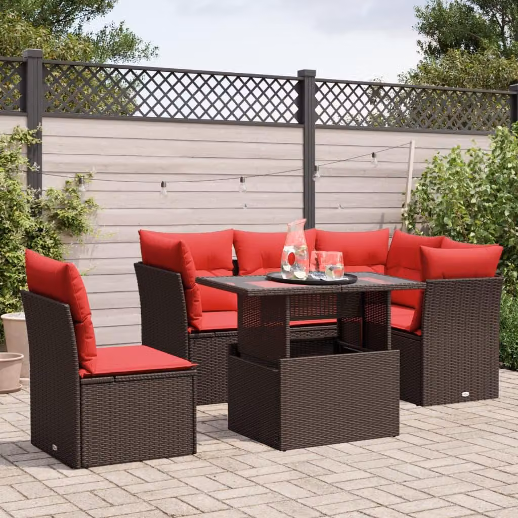 Maison Exclusive - Set di 6 divani da giardino con cuscini, marrone, polyrattan