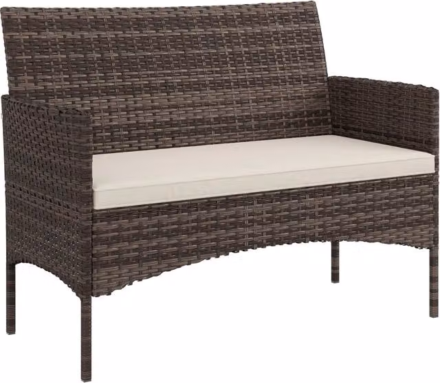 Divano da giardino a 2 posti Minimal con cuscini in polyrattan e acciaio, L: 115 cm, P: 63 cm, H: 85 cm, Beige – 1