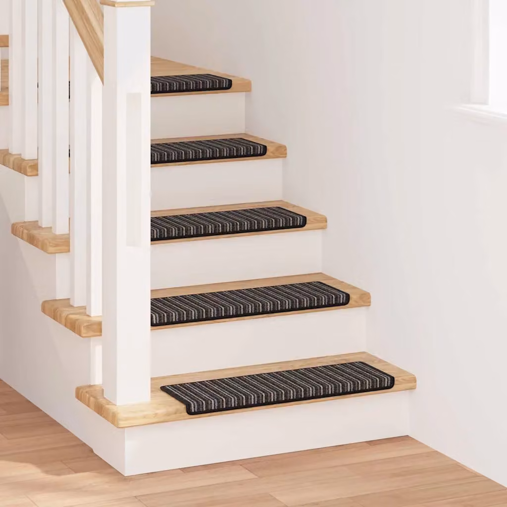 Set di 15 tappetini autoadesivi per scale vidaXL, antiscivolo e fonoassorbenti, design moderno a righe, colore grigio antracite, L 65 x P 21 x H 4 cm