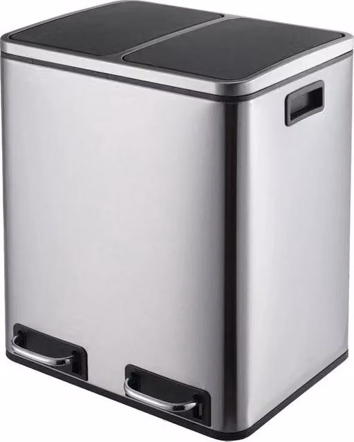 Pulitore della cucina a pedale 30 L (2 x 15) - Separatore dei rifiuti 2-camere - Raccordo in acciaio inossidabile - Chiusura silenziosa - Resistente alle impronte digitali