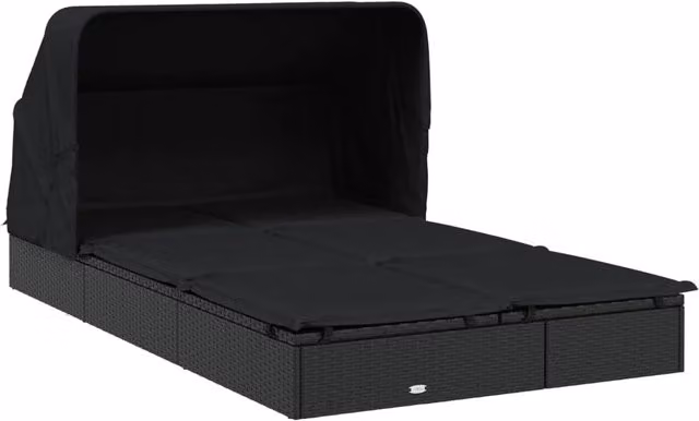 Lettino prendisole Outsunny a 2 posti con tettuccio pieghevole e poggiatesta regolabile, nero, L: 213 cm, P: 118 cm, H: 97 cm