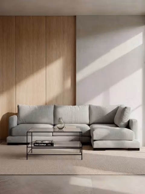 Chaise longue Crate Kenay Home perla con lato destro e design moderno in tessuto per il tuo living