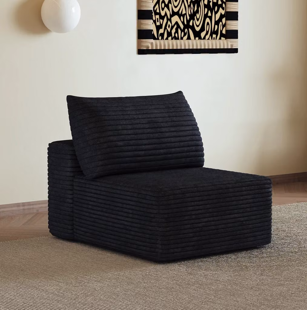 Divano singolo REDOM in tessuto a coste nero con design minimalista – 2