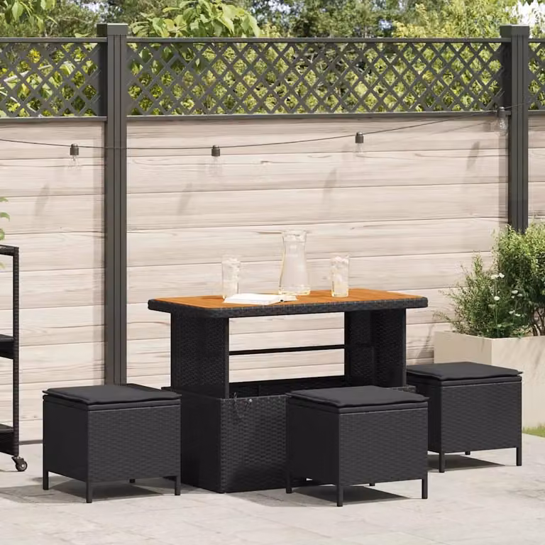 Set da pranzo per giardino e terrazzo vidaXL in polyrattan e legno di acacia nero