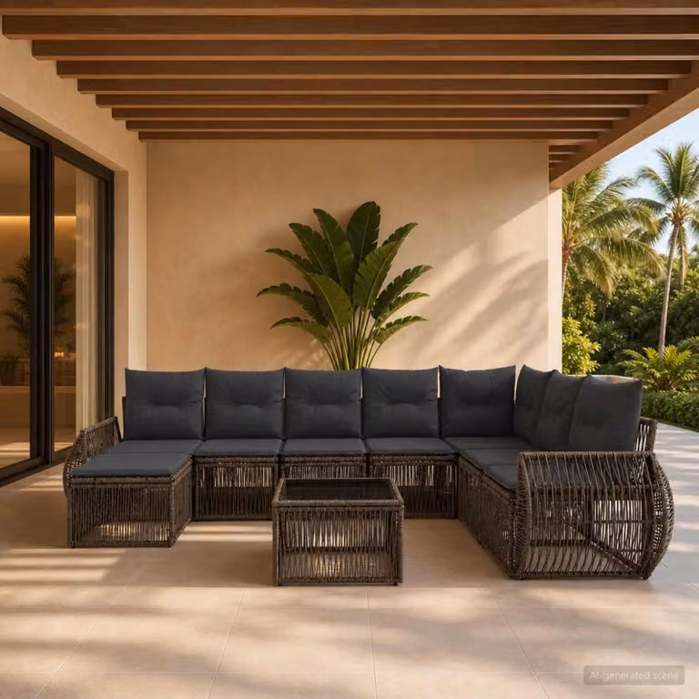 Maison Exclusive - Set da giardino composto da 9 pezzi. Divano e poltrone in rattan sintetico, colore grigio e grigio scuro