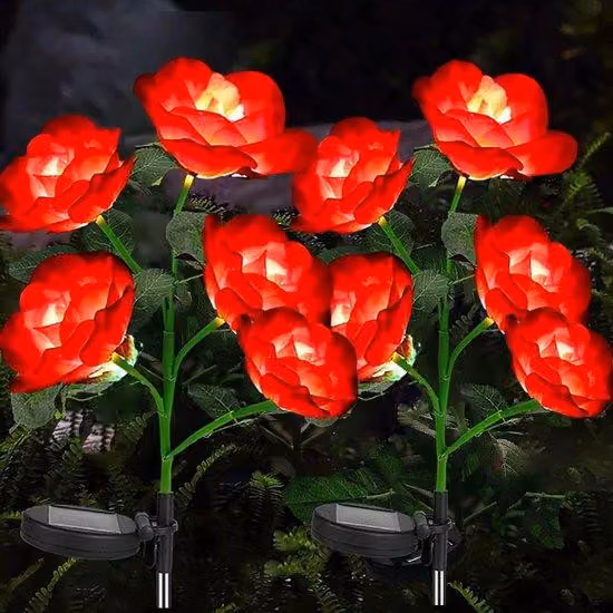 Set di lampade solari, 2 pezzi, LED, rosse, impermeabili, illuminazione da giardino