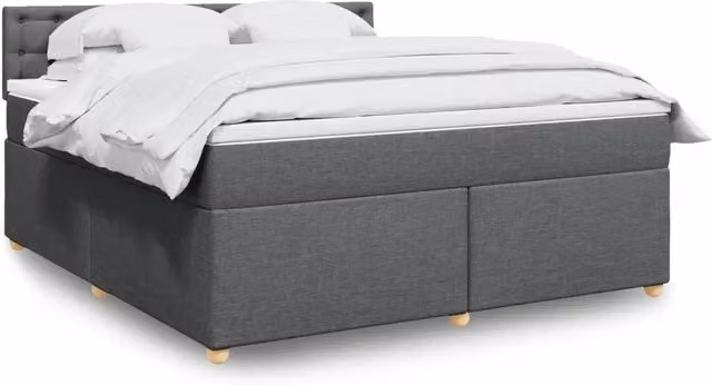 Letto Ibrido vidaXL con Giroletto a Molle e Materasso in Tessuto Grigio e Bianco L/P/H: 180 x 200 cm