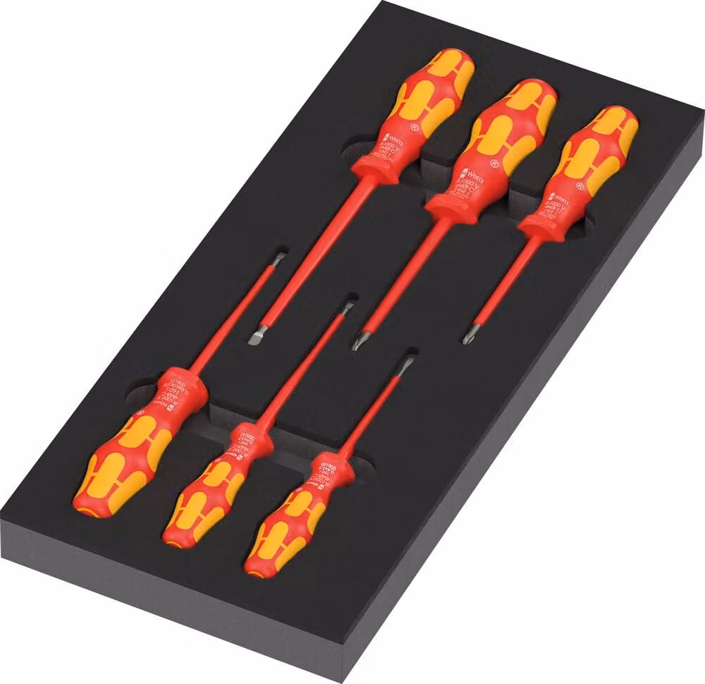 Wera 97110: Inserimento in schiuma per cacciaviti, serie Kraftform 100 VDE, set 1 con 7 utensili.