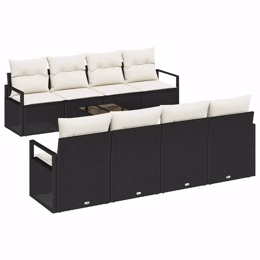 Set di divani da giardino vidaXL a forma di U con 7 pezzi, colore nero e beige, in rattan con struttura in metallo e cuscini inclusi – 2