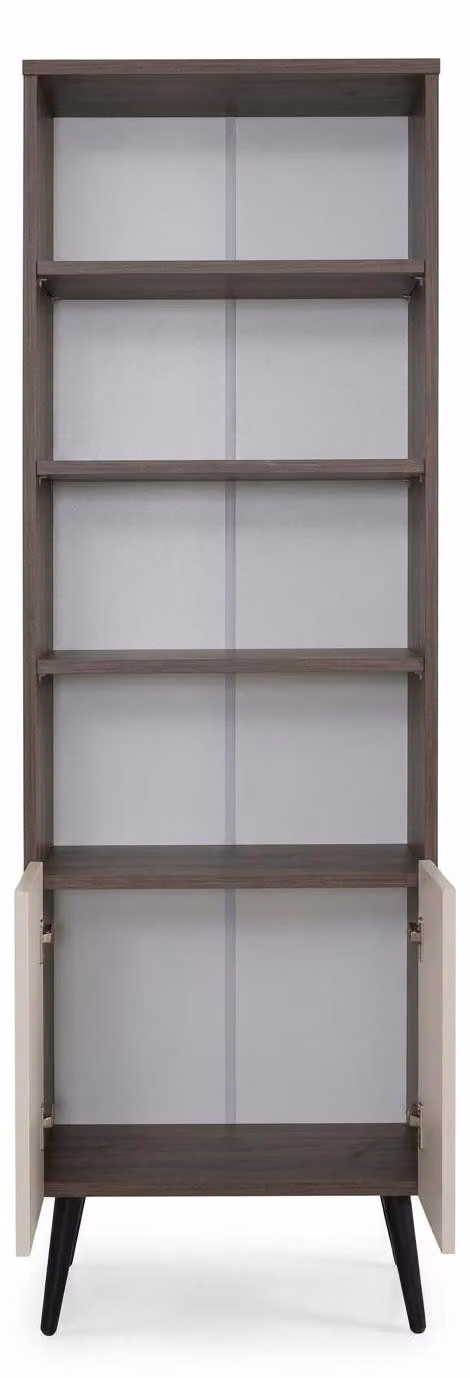 Libreria beige-marrone, mobile contenitore in legno, scaffale, mobili per il soggiorno, design moderno