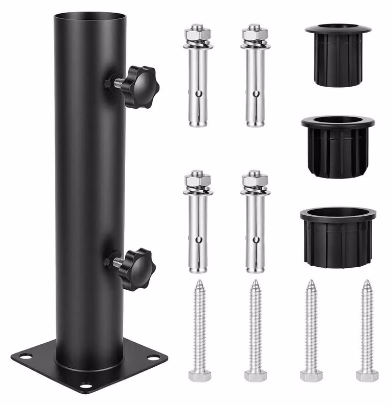 Tubo di supporto per ombrellone, inserto a terra, acciaio inossidabile, colore nero, altezza 30 cm, diametro 5,7 cm