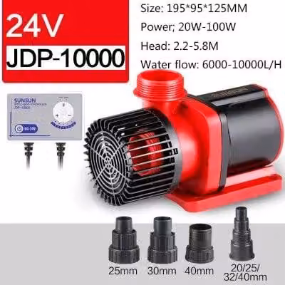 Pompa di ricircolo inverter - JDP-10000 - Tensione di sicurezza DC 24V - Portata regolabile - Pompa sommergibile per acquari e stagni - Alimentatore di rete EU 110–240V
