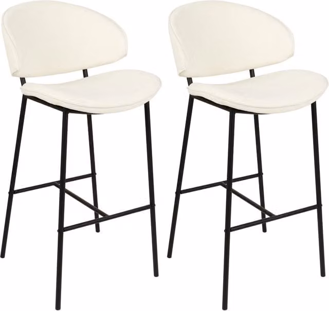 Set di 2 sgabelli da bar Beliani con sedile imbottito in tessuto beige chiaro, schienale curvo e stile moderno per cucina e sala da pranzo