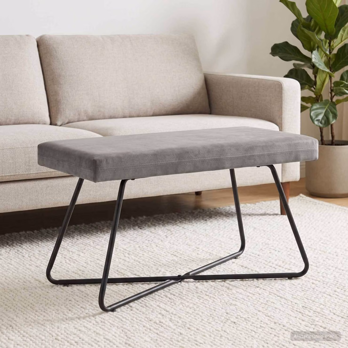 Panchina moderna vidaXL in velluto grigio con struttura in metallo e MDF, L 80 x P 40 x H 45 cm