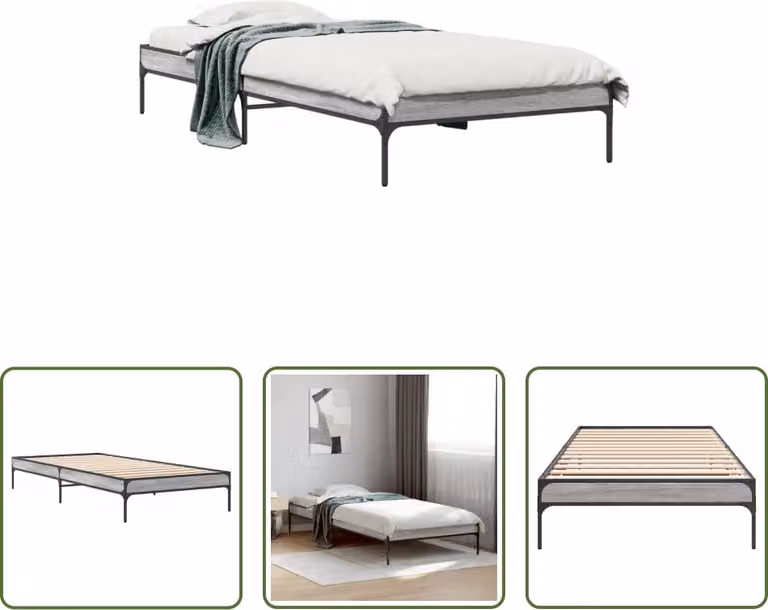 The Living Store Rete da letto Grey Sonoma 75x190 cm Materiale a base di legno e metallo