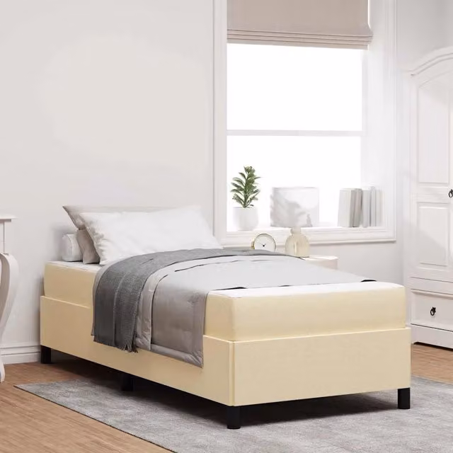 Letto singolo moderno DESIGN IN in tessuto beige con struttura a molle e doghe in legno L/P/H: 80 x 200 x 20 cm