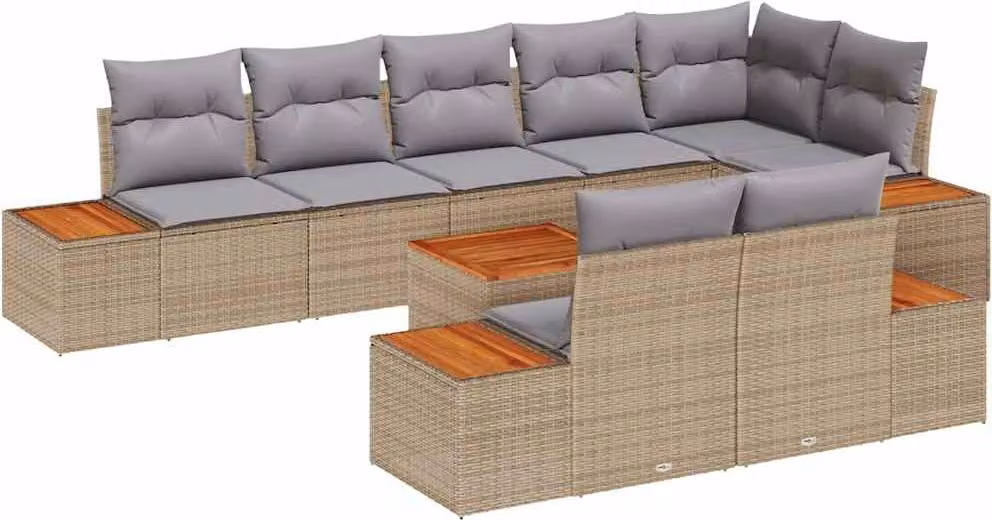 Set Divano da Giardino con cuscino 9 pcs Beige Poly Rattan