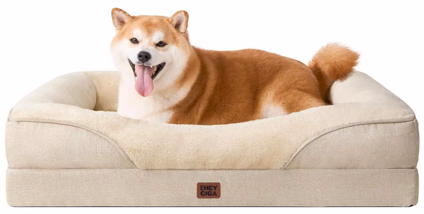Cuccia ortopedica per cani con 4 bordi, 91x68 cm, color beige