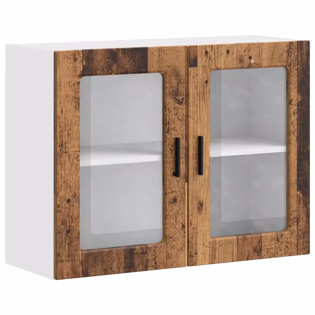 Pensile da cucina Design Mania in legno e vetro con ante in vetro color marrone stile rustico L 80 cm x H 60 cm x P 31 cm – 2